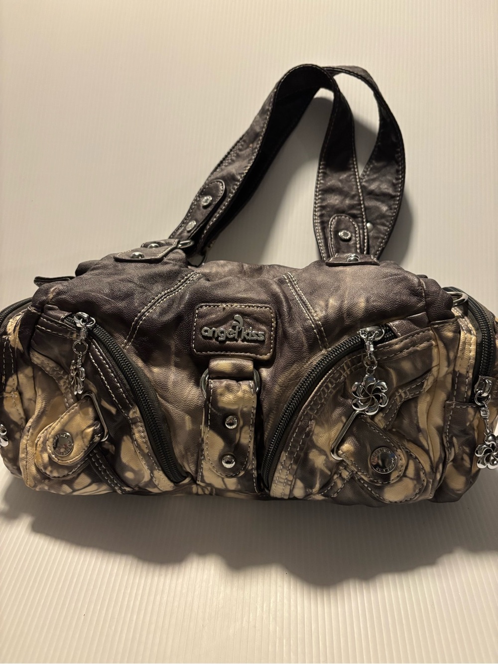 Angel Kiss Y2K Distressed Brown Multi-pocket Shoulder Bag